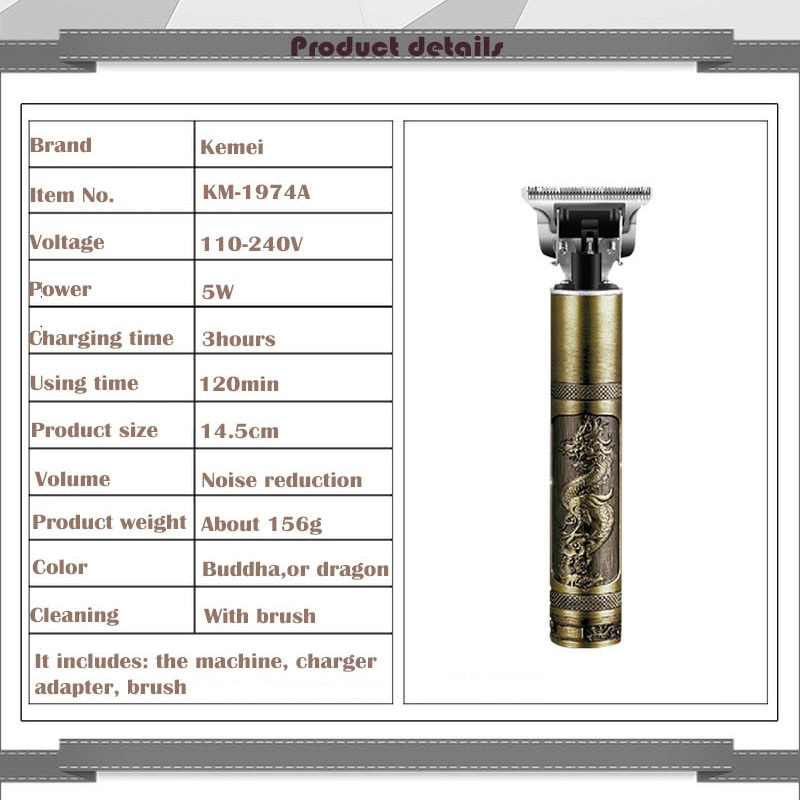 Kemei 0mm tête à baldaquin tondeuse à cheveux tondeuse à cheveux lourd frappeur tondeuse sans fil hommes Machine de découpe de cheveux