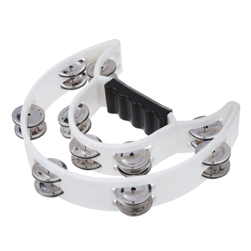 Double Row Half Moon Musical Tambourine Percussion Drum White Party KTV: Default Title