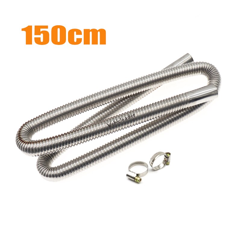 150cm Car Air Parking Heater Exhaust Pipe with 2 Clamps Fuel Tank Exhaust Pipe Hose Tube Stainless Steel For Diesel Heater