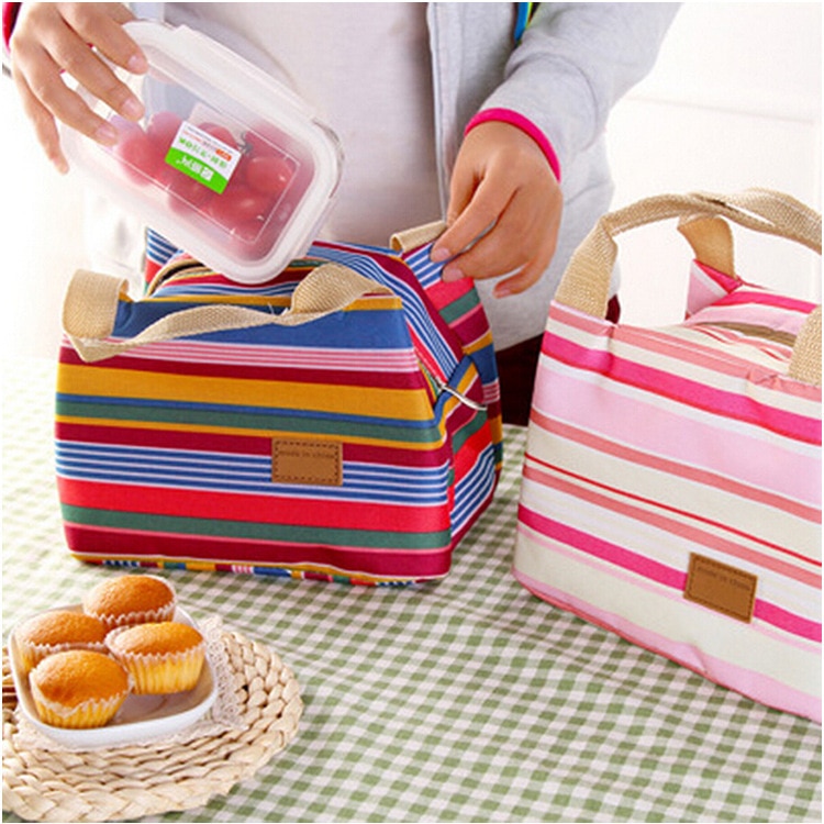 color rayas térmica portátil bolsos para la comida para mujer de los hombres multifunción de almacenamiento de gran capacidad de bolsas de comida Picnic -15