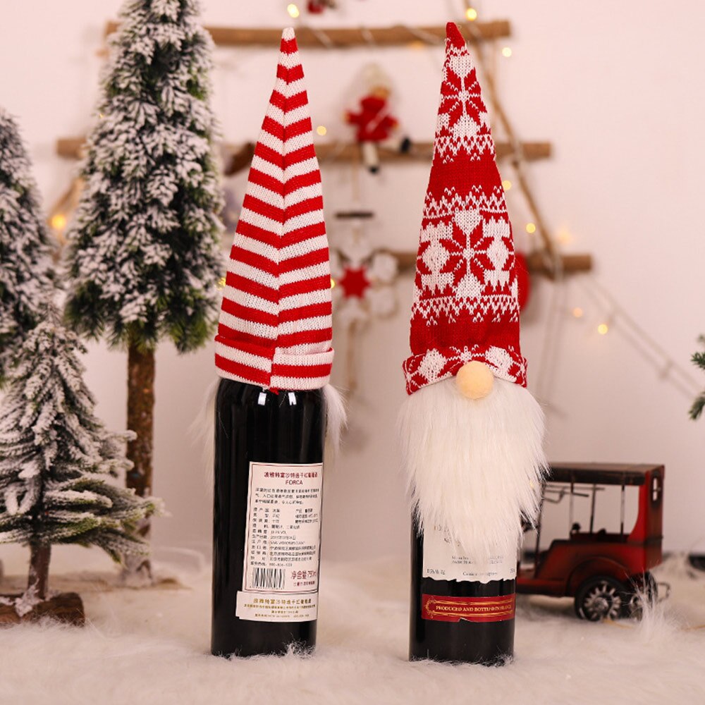 Kerst Decoratie Faceless Ouderen Gebreide Wol Wijnfles Cover Indoor Warm Decoratie