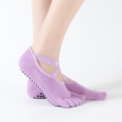 Nieuw Type Van Antislip Katoen Vrouw Sport Sokken Ballet Halter Yoga Vrouwelijke Vijf Vinger Sokken Zweet-Absorberende yoga Sokken SKC008: light purple