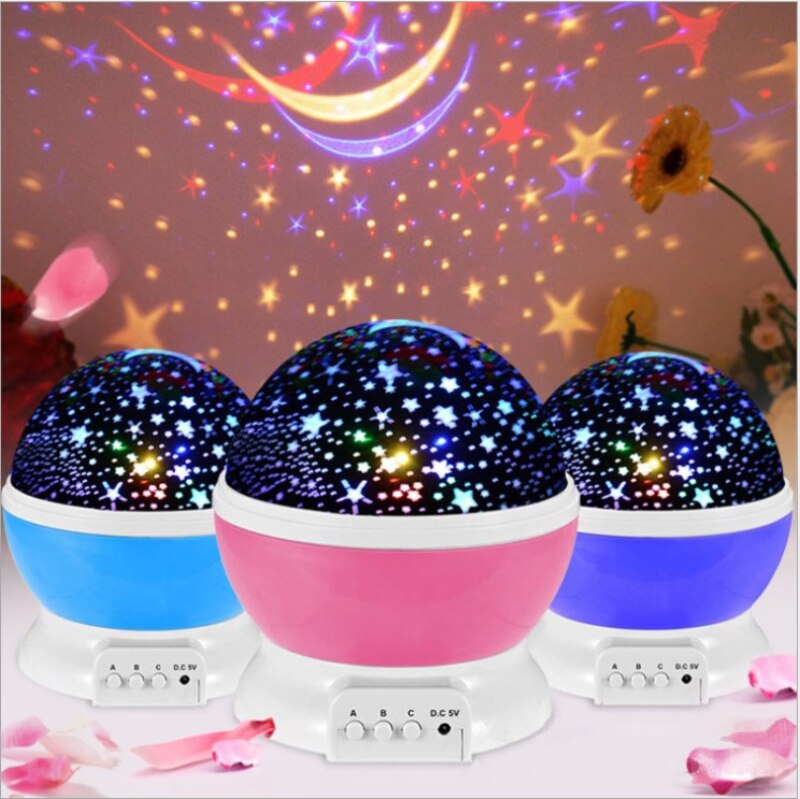 Star Sky Projector Led Galaxy Nachtlampje Sterrenhemel Verlichting Roterende Ster Maan Nacht Lamp Batterij Decoratie Voor Thuis Baby