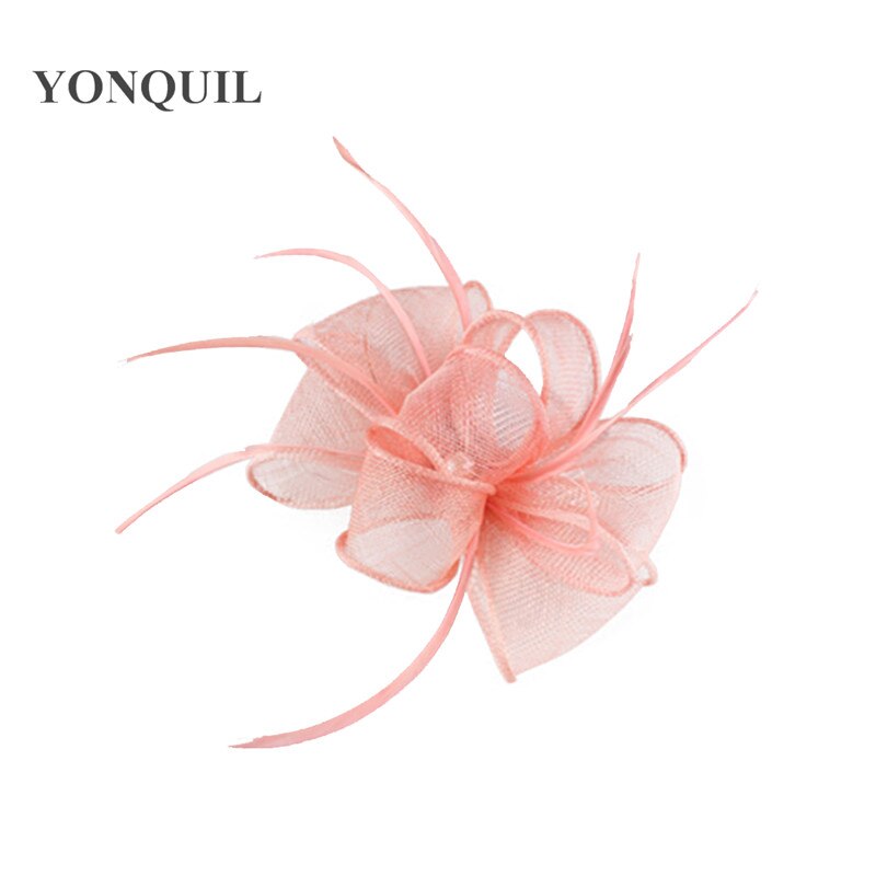 Sinamay bröllopshuvudbonader för kvinnor dam fascinator hatt hårklämma underbara dam fest middag huvudbonad fjädrar hatt