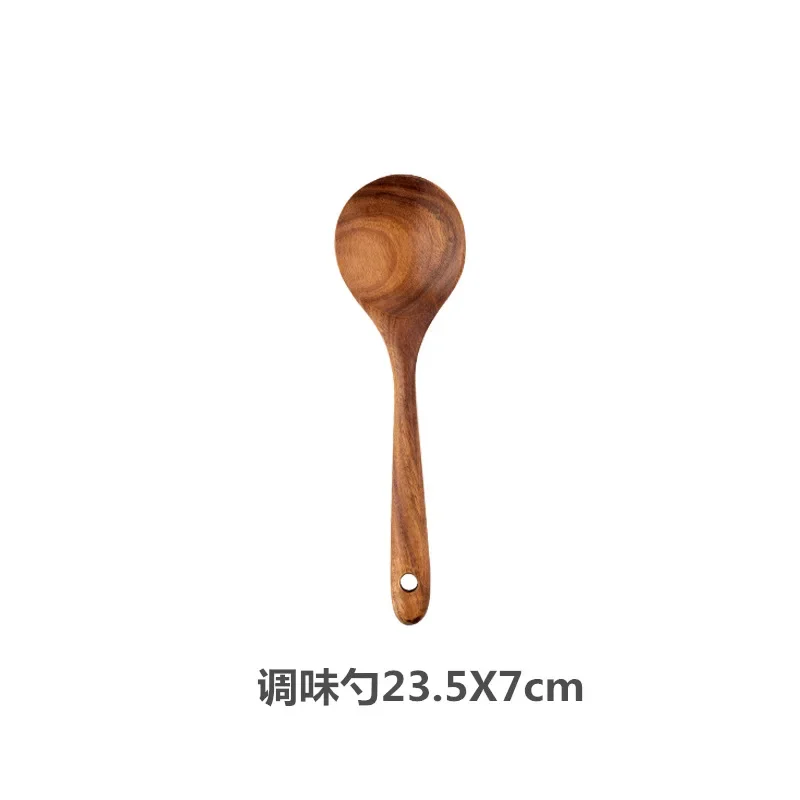 Naturlig teak køkkenske køkkenspatel træ non-stick køkkenredskaber sæt med ophængningskroge køkkengrej værktøjssæt: Blomme