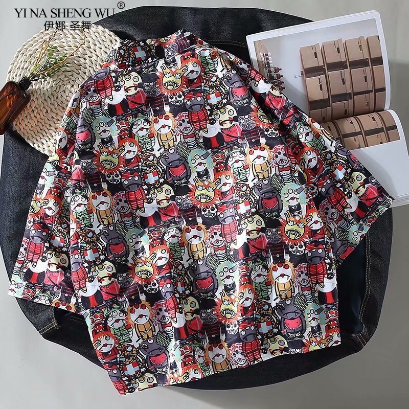 Japan Style Print Vintage Harajuku Blouse Sunscreen Cartoon Shirts Japanese Batwing Sleeve Yukata Women Couple Kimono Cardigan