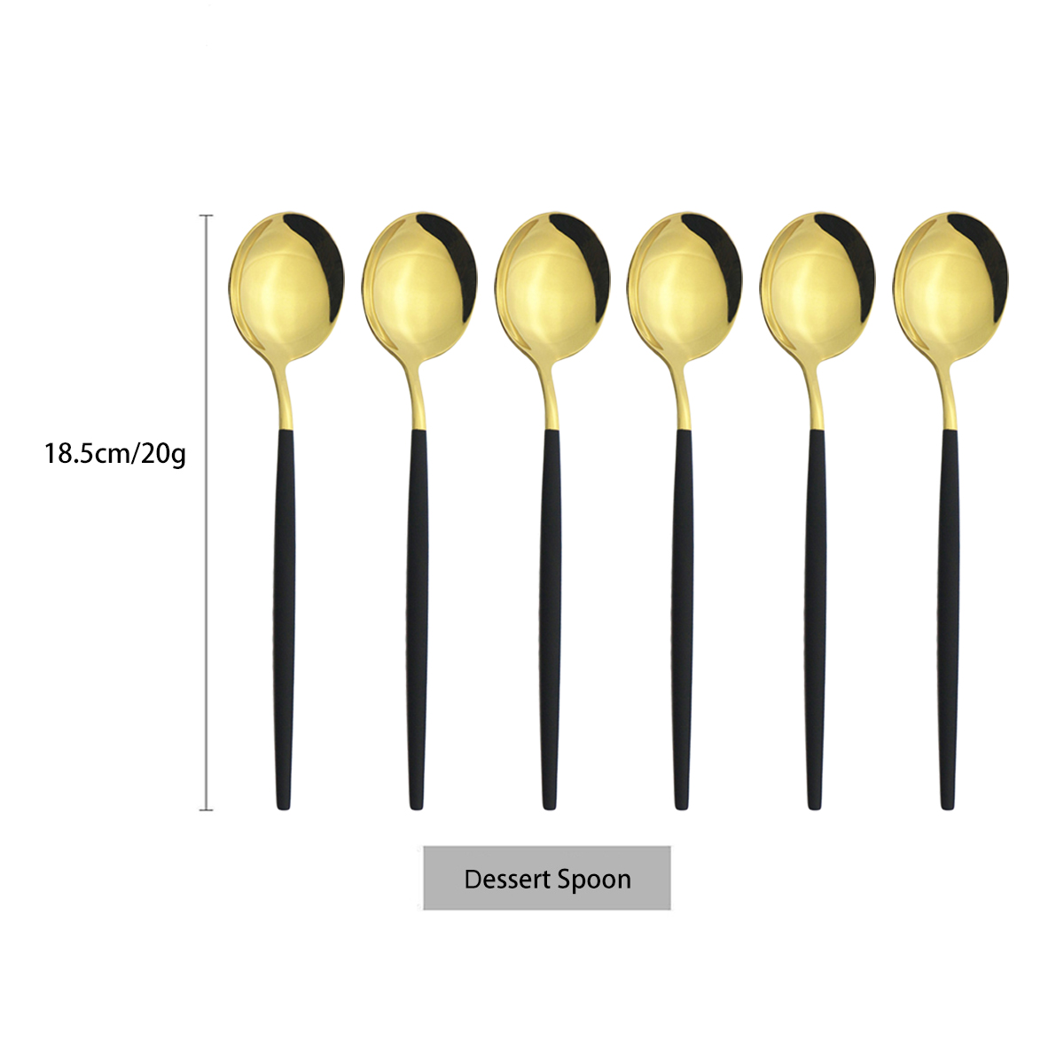 6Pcs/Set Stainless Steel Dinnerware Colorful Dessert Spoon Cutlery Set Dinner Spoon Coffee Spoons Tableware Kitchen Silverware: Black Gold