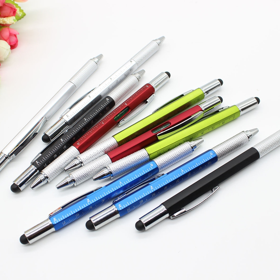 Pocket 1 Pcs 6 in 1 Multi Purpose Pen with Touch Screen Ruler Level Multi Head Screwdriver with 5 colors