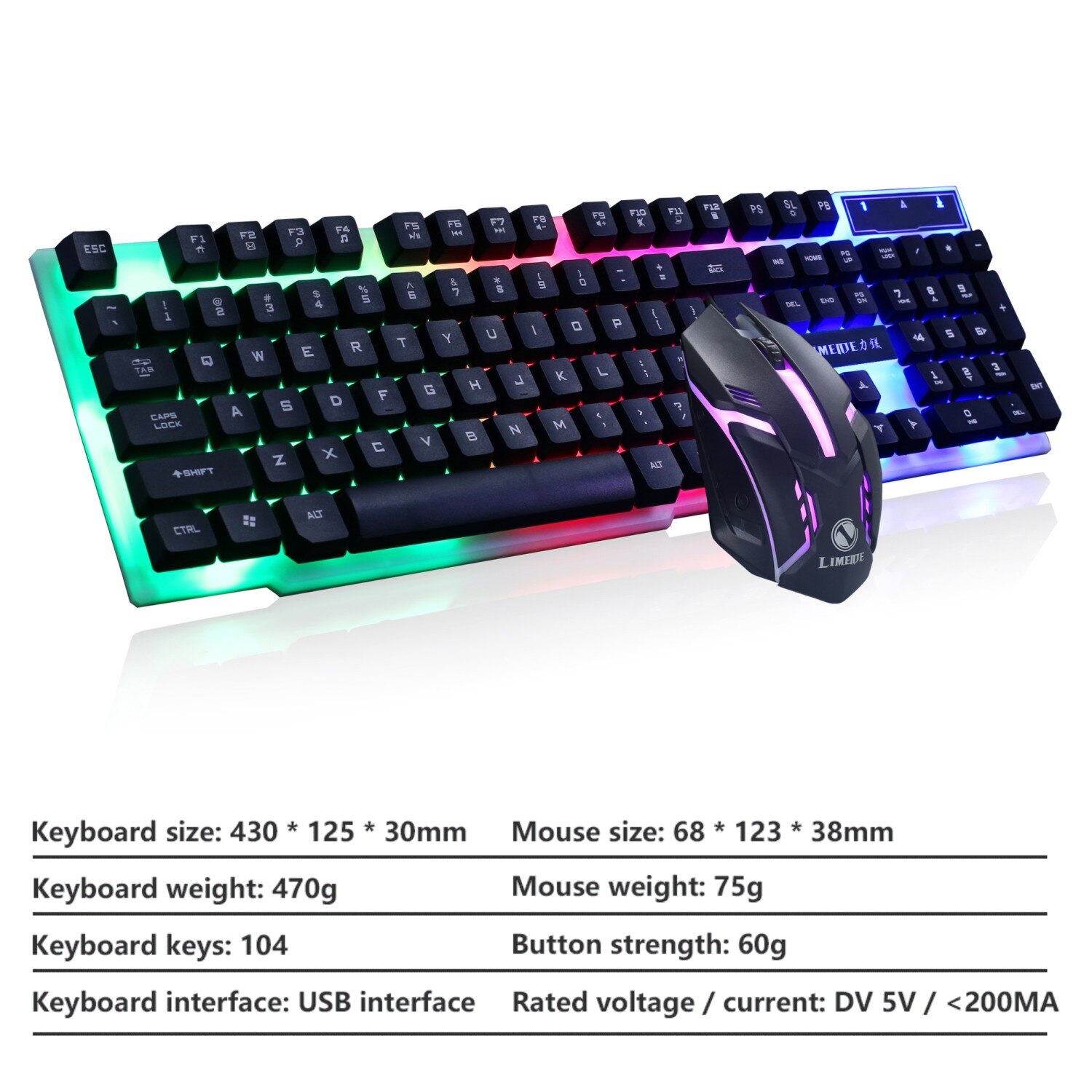 USB Wired Gamer Mouse and Keyboard Gaming Keycaps RGB Luminous LED Backlit Ergonomics Multimedia Gamer Keyboards For PC Computer