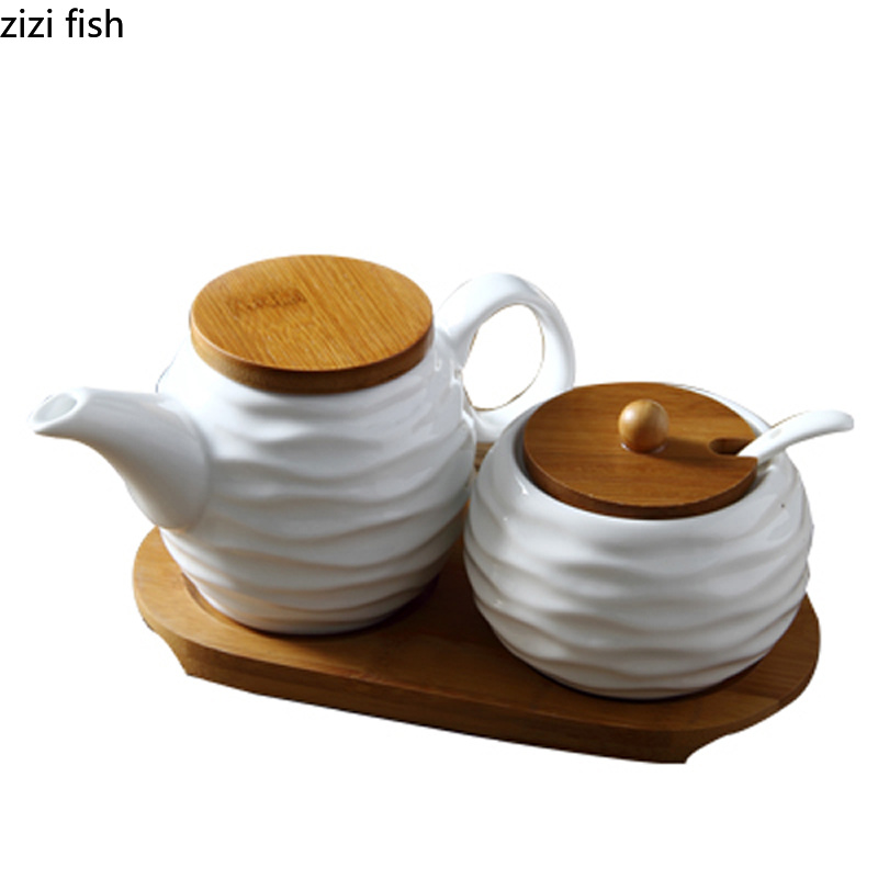 Utensílios de cozinha panela de cerâmica, pote de óleo para sabor, caixa de tempero, garrafa de condimentos, sal, açúcar, pimenta, molho de soja, pote, vinagre