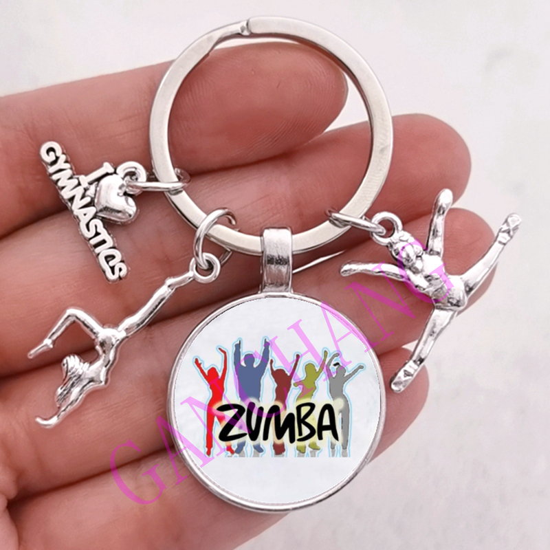 Mode Zumba Glas Sleutelhanger Fitness Dans Brief Foto Sleutelhanger Sport Gymnastiek sleutelhanger Ik hou van Fitness Sleutelhanger Sieraden