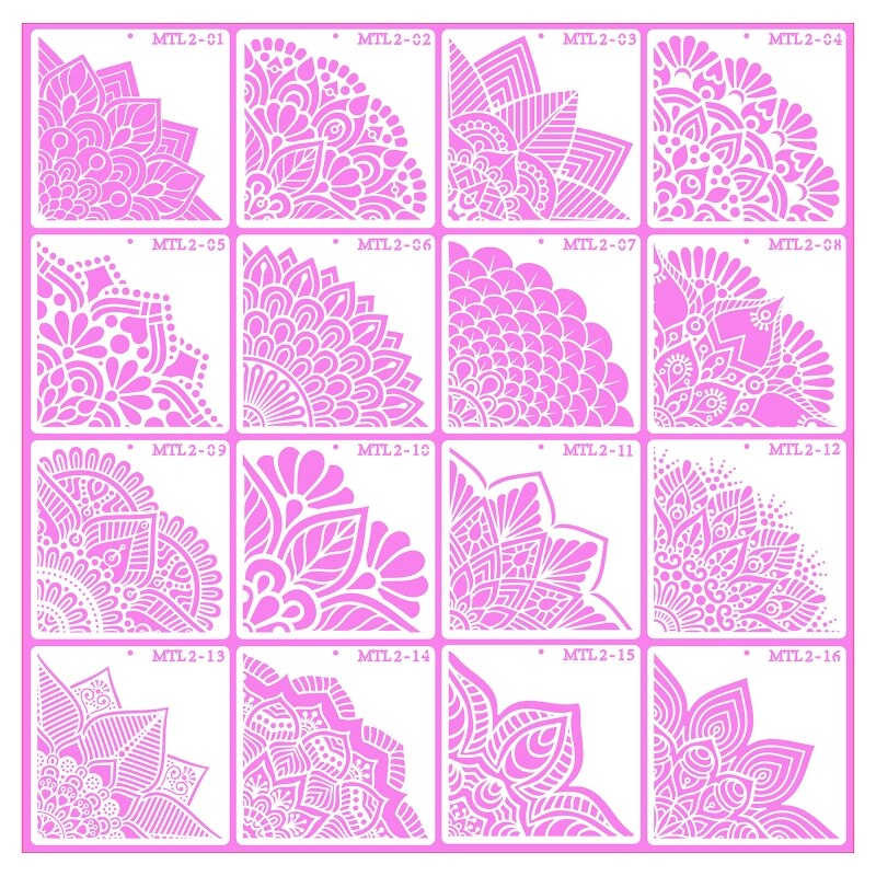 Plantillas de Mandala para pintar, 15x15cm, DIY, para dibujo, álbum de recortes, plantilla de pared, para azulejos de suelo de madera, plantilla de Arte de tela, 16 unids/set por juego: 5CC902026