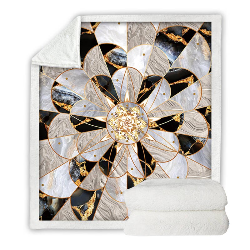 BeddingOutlet Sherpa Fleece Deken Gouden Marmeren Bed Deken Luxe 3D Zachte Pluizige Boho Deken Mandala Bloem Pluche Sprei: 1 / 75cmx100cm