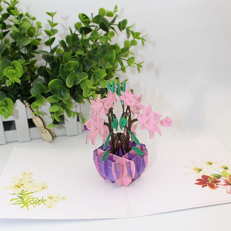 Lille frisk stil lykønskningskort udskæring papirskåret blomst potteplante lykønskningskort fødselsdagskort bryllup invationskort