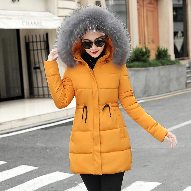 Parka con Cuello de piel falsa para mujer, Chaqueta de algodón , chaqueta de invierno, abrigo grueso para nieve, ropa para mujer, chaquetas para mujer, Parkas: YELLOW / S