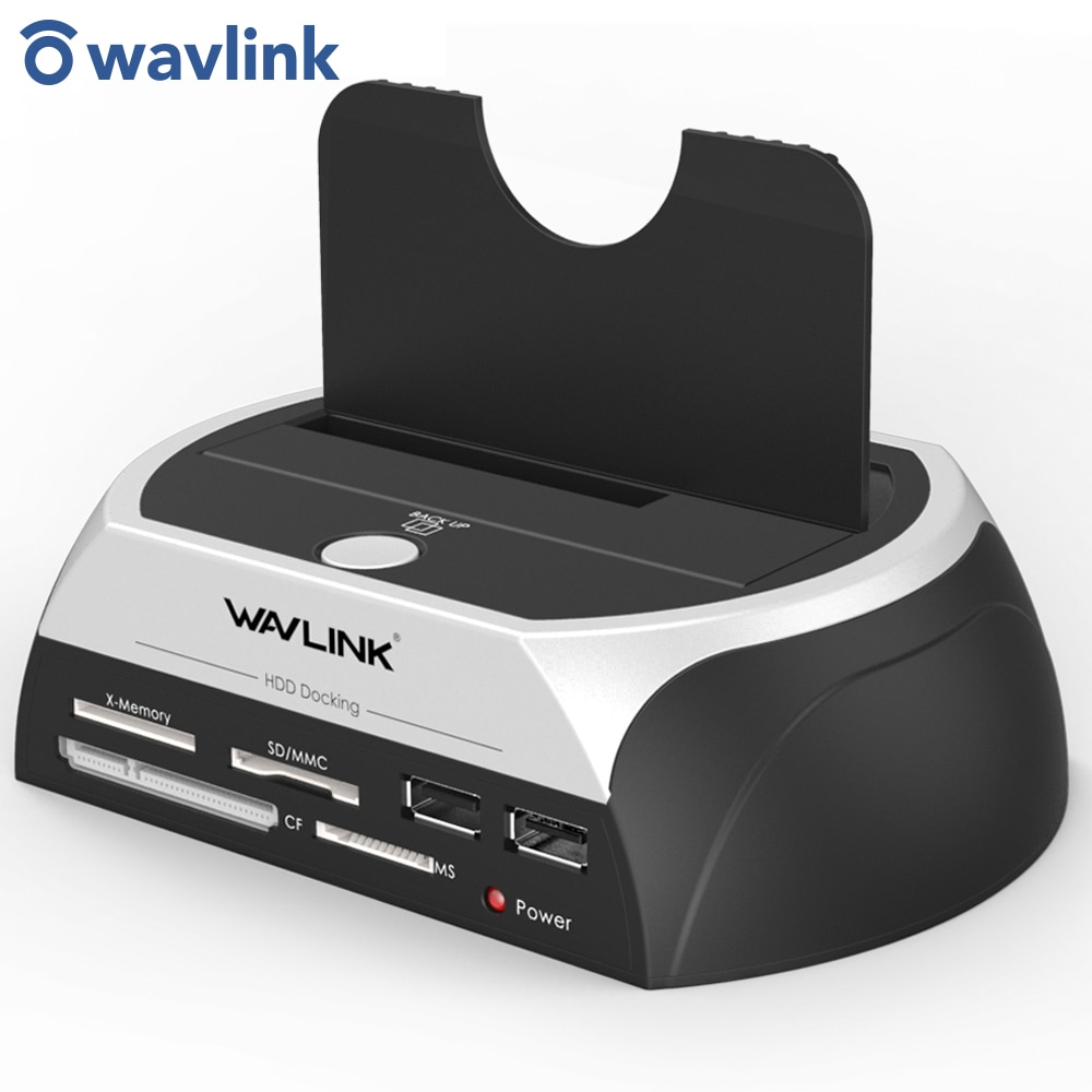 Wavlink2.5"/3.5"SATA HDD Docking Station USAP External Hard Disk Drive Enclosure with Card Reader Slot USB2.0 Hub for window Mac