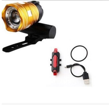 Oplaadbare 15000LM Xm-T6 Led Mtb Fietsverlichting Fiets Voor + Achter Koplamp: Gold Front Rear Set