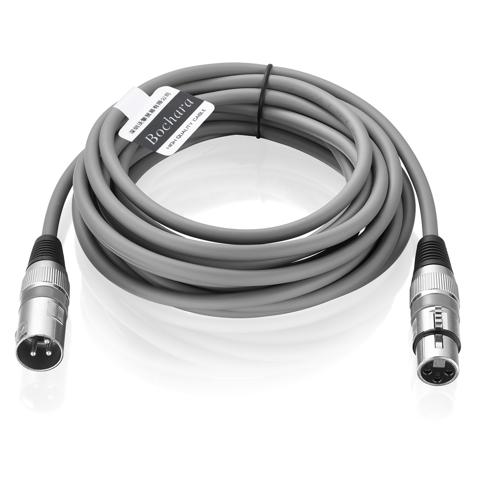 Bochara-cabo xlr trançado, macho para fêmea, ofc, cabo de áudio + trançado, para microfone, mixer, amplificador, 1m, 2m, 3m, 5m, 10m: CINZA / 1m