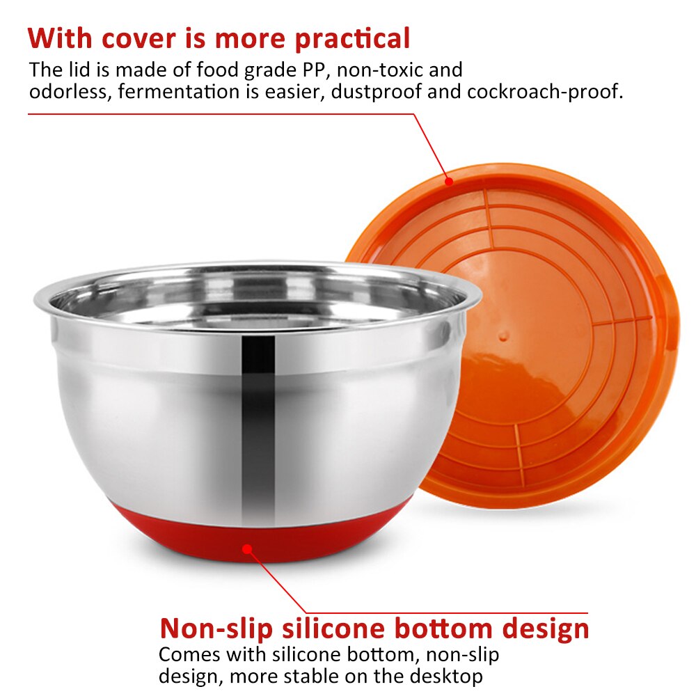 5 uds de mezcla de acero inoxidable BowlsNon de silicona antideslizante fondo de anidación Bol para almacenar comida mezcla preparando 1,5-2-2,5-3,5-5QT