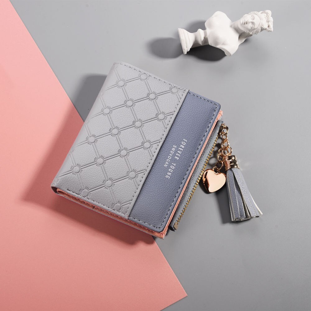 UOSC Leather Women's Wallet Cute Purse Long Zip Bag Coin Card Holder Soft Leather Phone Card Wallets Female Clutch: Gray