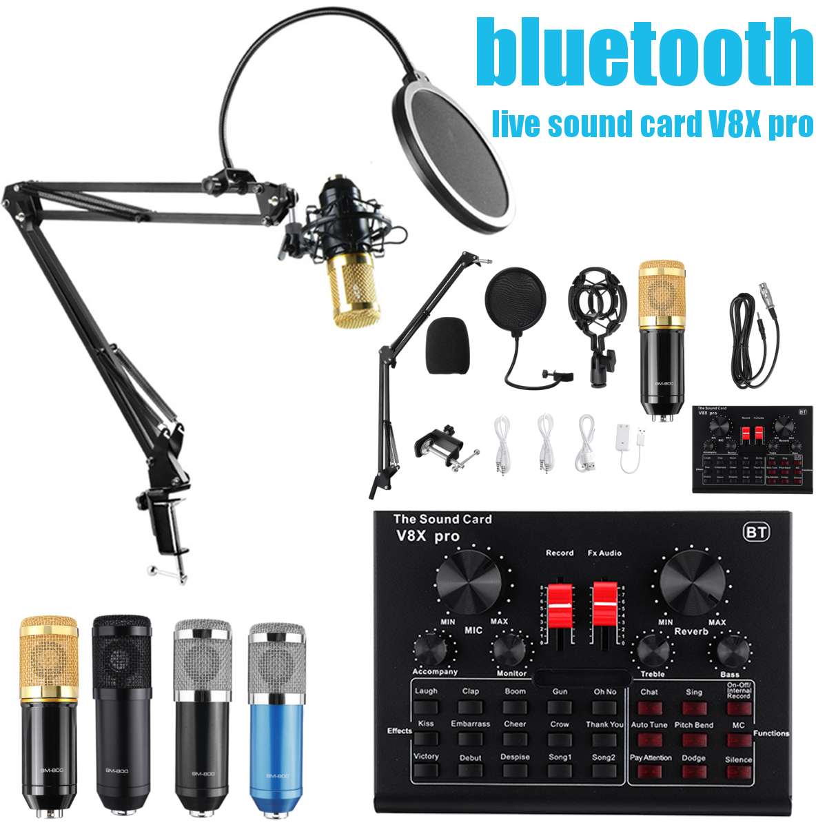 BM800 Pro Microfoon Mixer Audio Dj Mic Stand Condensator Usb Draadloze Karaoke Ktv Professionele Opname Live Bluetooth Geluidskaart