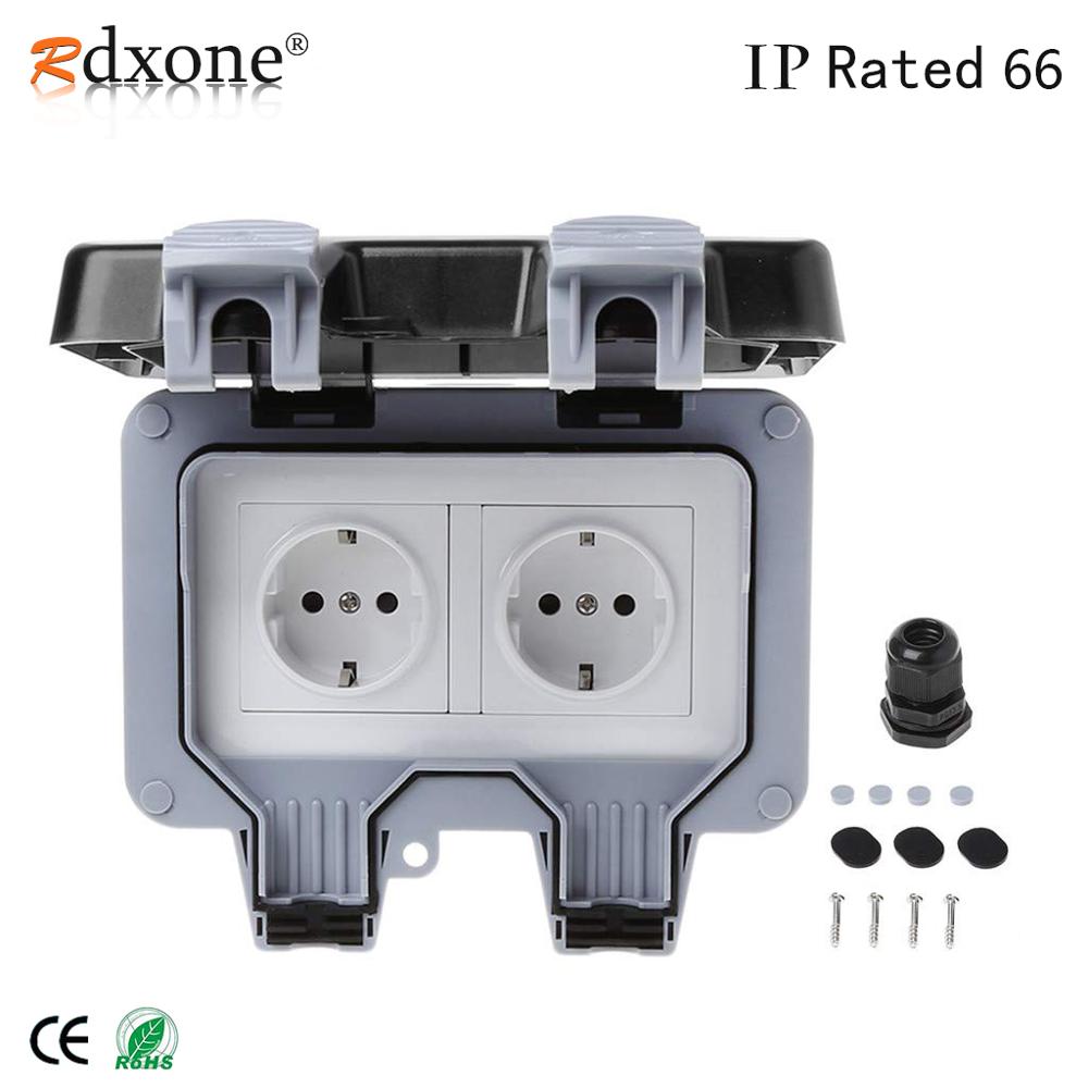 Rdxone 16A Waterproof Outdoor Outlet IP66 Weatherproof Wall Power Socket for Outdoor bathroom waterproof wall socket: IP66 2AC socket