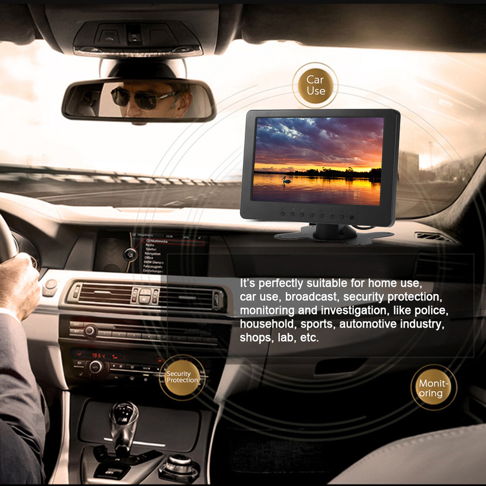 Monitor portátil S701 para coche, de 7 pulgadas pantalla TFT LCD Digital, 16:9, BNC AV, entrada de vídeo de 2 vías, 1024x600, BNC, Audio de vídeo AV para el hogar