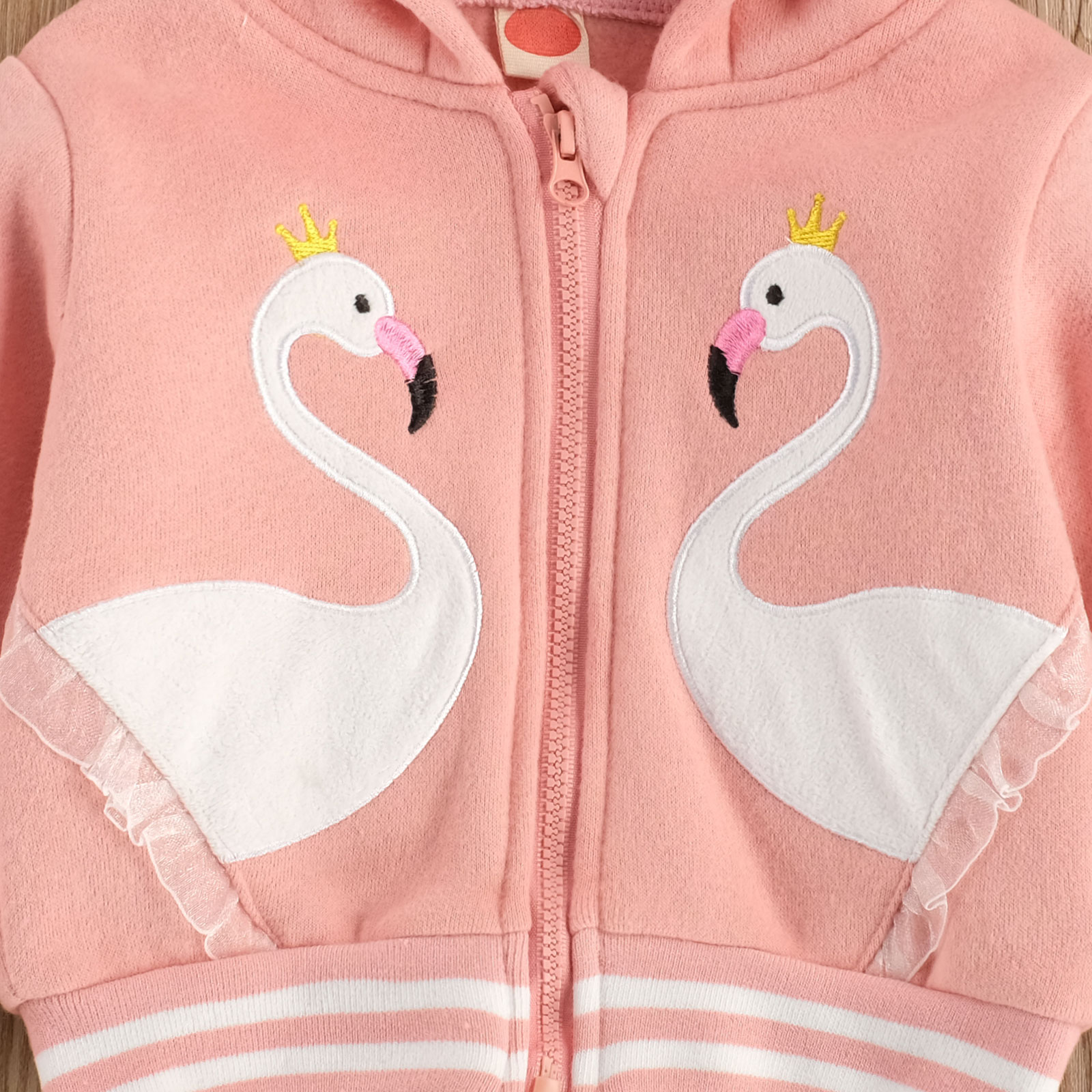 Herfst Herfst 0-24M Peuter Baby Meisje Gekroond Vogels Patchwork Verstoorde Zipper Roze Capuchon Lange mouwen Jas Hoodie