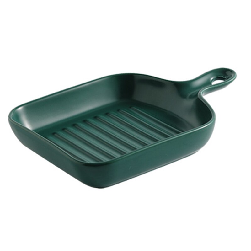 Matte Ceramic Baking Plates Unique Square Individual Pasta Lasagna Dish with Single Handle Small Dinner Plates S: dark green