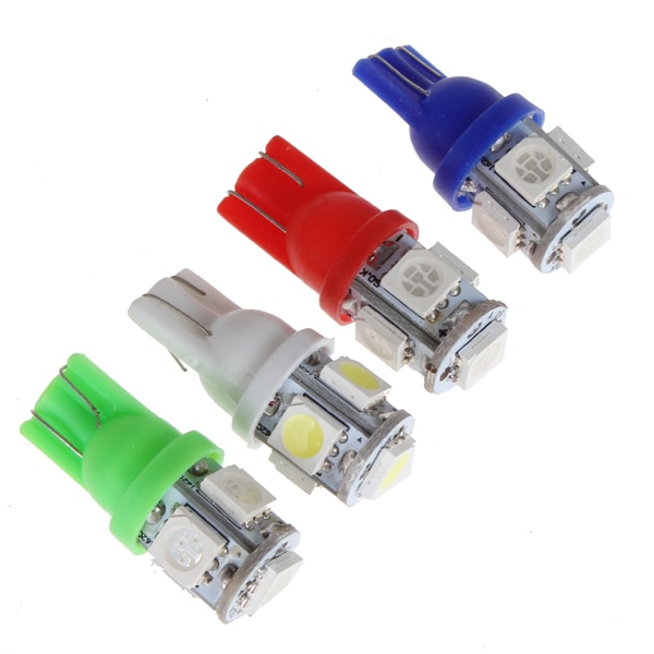 Led  w5w 5- smd 5050 super lyse led lys kile lys kilde udskiftning pærer indvendige lamper til bil / motorcykel multi farver