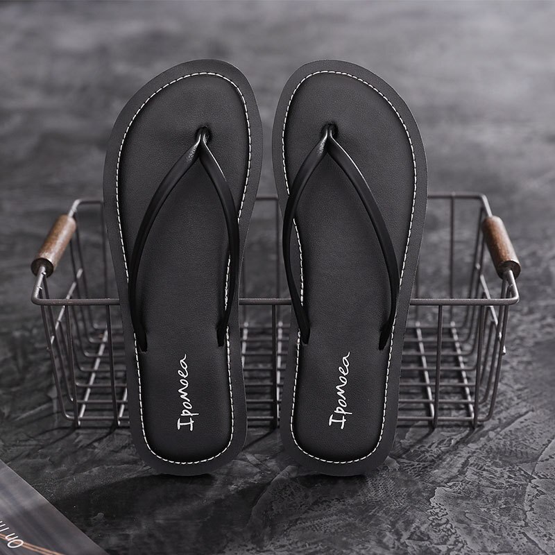 Women Beach Flip Flops Summer Flat Shoes Woman Slip On Sandals Non-slip Sole Solid Color Female Flip Flop Slides: Black / 8.5