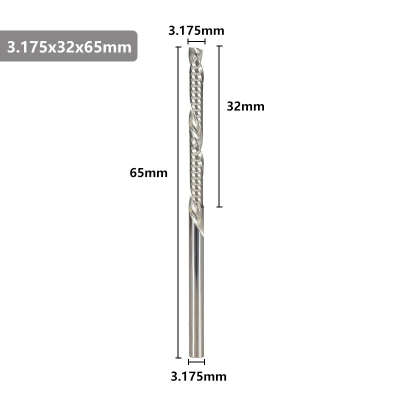Xcan enkelt fløyte opp ned kutter 3.175mm skaft cnc ruter bit spiral slutt mølle karbid fresing kutter: 3.175 x 32 x 65l