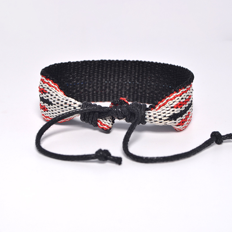 ABL102 (1), 1.7 Cm Breed Etnische Folk Rood Katoen Armband Retro Handgemaakte Koord Borduren Hippie Vriendschap Wrap Armbanden Unisex