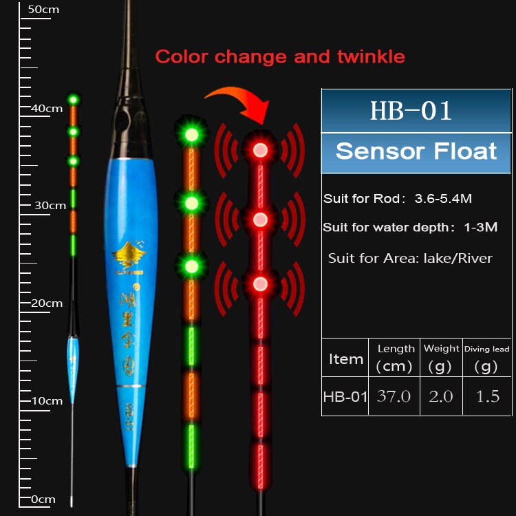 HLJFISHING-flotador eléctrico de pesca con Sensor de gravedad, cebos de pesca integrados IC inteligentes, con antena que cambia de Color, flotador luminoso LED: HB01(1.5g)