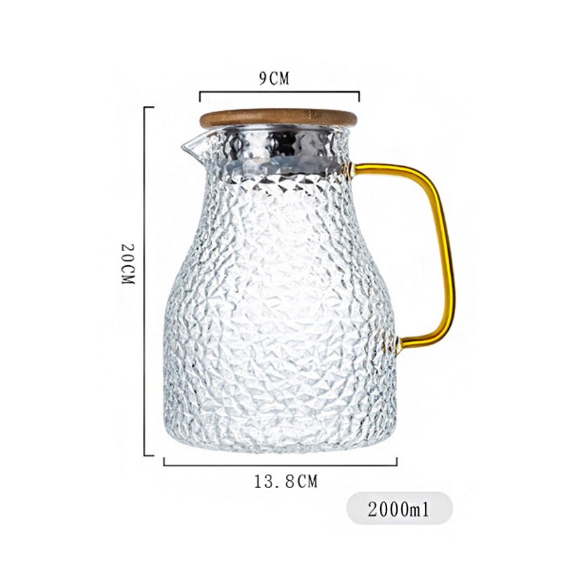 Gennemsigtig glas vandkande / koldt vand tekande glas rustfrit stål flow låg vandkaraffel med håndtag varmebestandigt tekande sæt: 2l