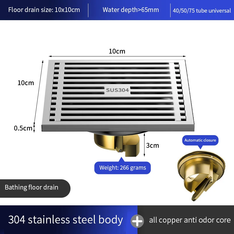 304 scarico a pavimento in acciaio inox addensato deodorante bagno bagno fogna lavatrice tutto rame scarico a pavimento universale: Rosso