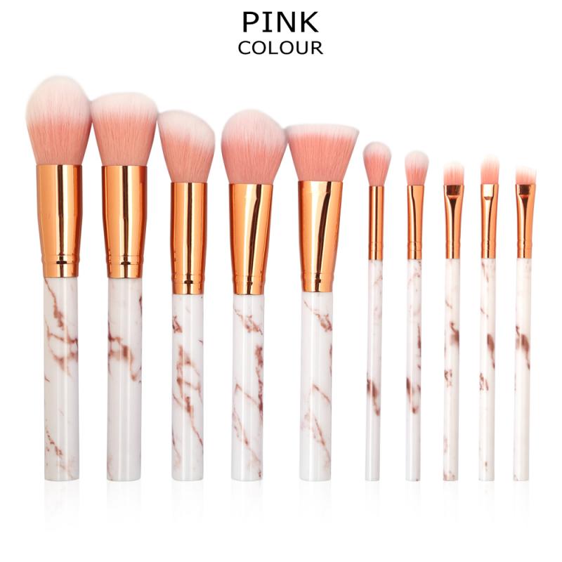 10 stuks/set maange marmer make-up kwast roze oogschaduw kwast foundation kwast contour kwast make-up tools
