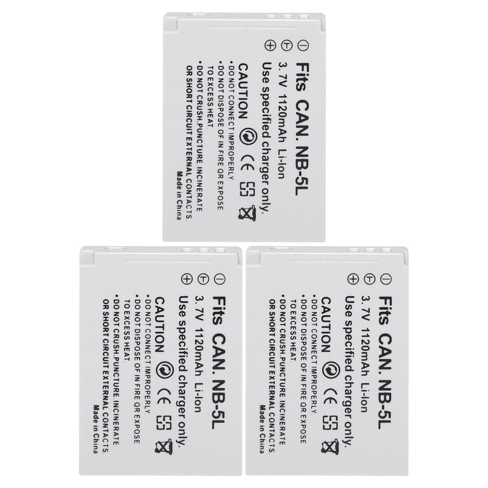 Original Aopuly NB-5L NB5L NB 5L Battery for Canon 90is 800 800is 850 850is 900 900is SD900 SX200 SD700IS SX230 SD800 IS: 3Batteries