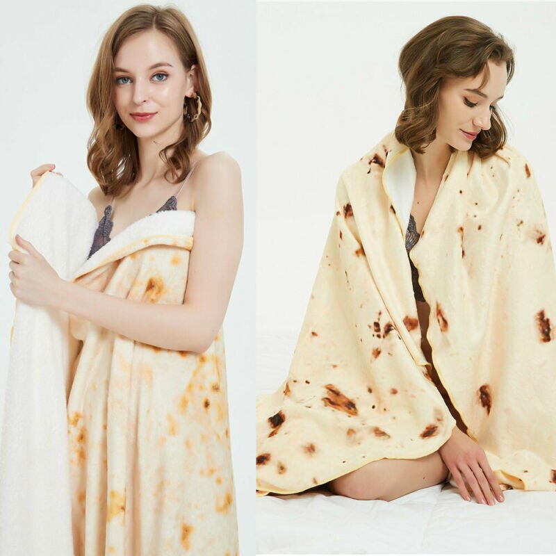 Superzachte ronde burrito deken, fleece deken met tortilla textuur