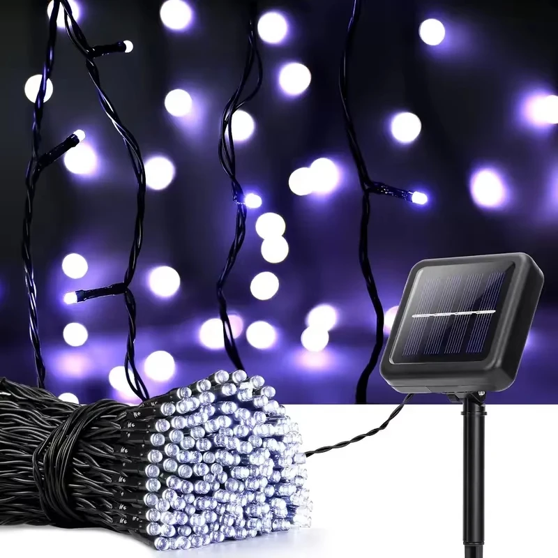 Wasserdichte solarbetriebene 50/100 LED funkelnde Lichterketten, 8 Modi LED-Leuchten für Garten, Weihnachten, Hochzeit, draussen-Dekoration: Lila