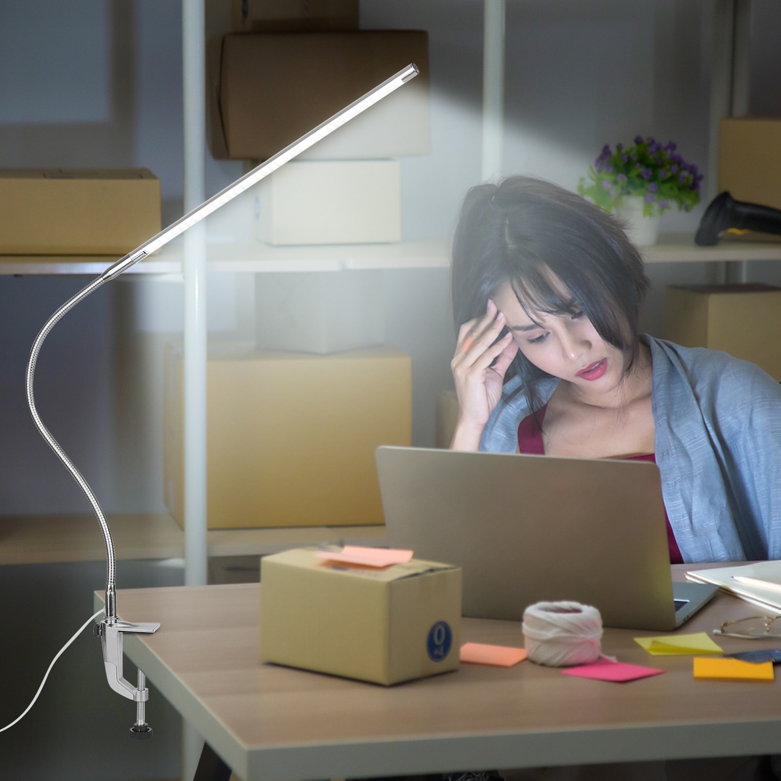 Dæmpbar usb clip-on skrivebordslampe hvid belysning rørende kontrol bordlampe led læselys fleksibel til seng sengegavl arbejdsbord