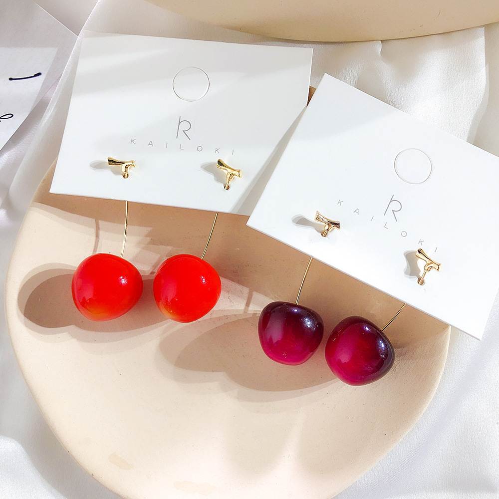 Øreringe til kvinder charme pige sød frugt kirsebær dangler eardrop hoop ørering stud ørering