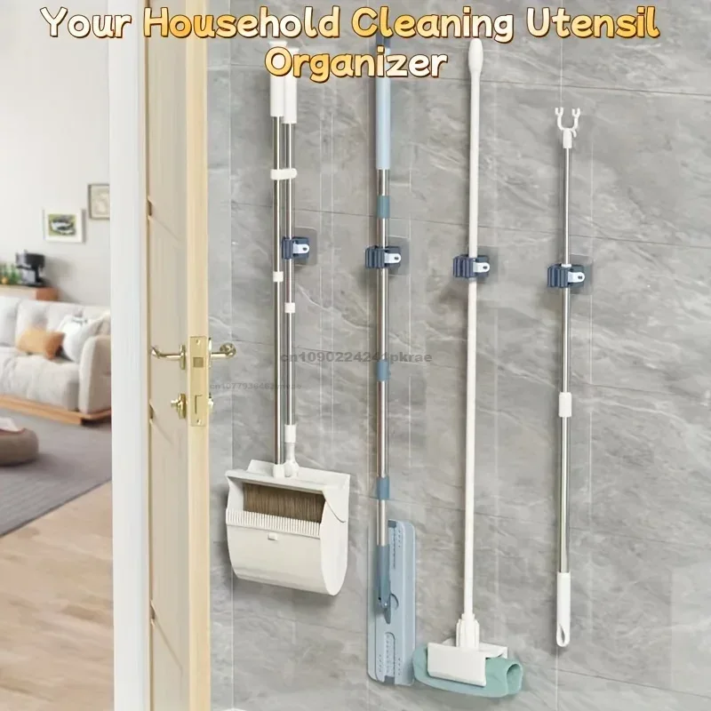 Self-adhesive Mop Holder Broom Stand Wall Mounted Mop Support Sweeping Brush Hook Storage Organizer Bathroom Kitchen Accessories