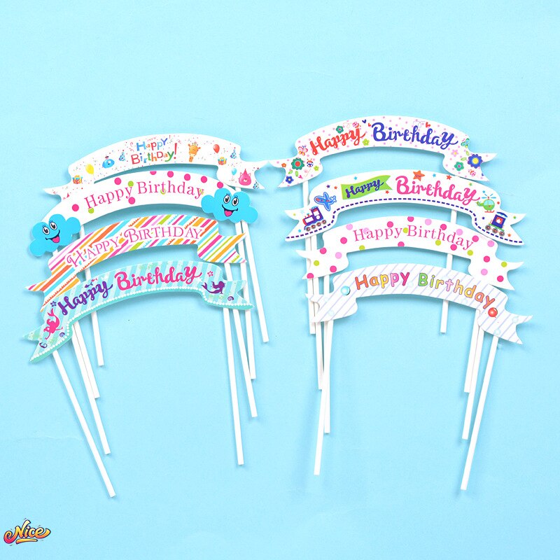 5 unids/lote Topper para tarta de feliz cumpleaños decoración signo Topper de la torta de cumpleaños insertar chica sirena cumpleaños postre Decoración