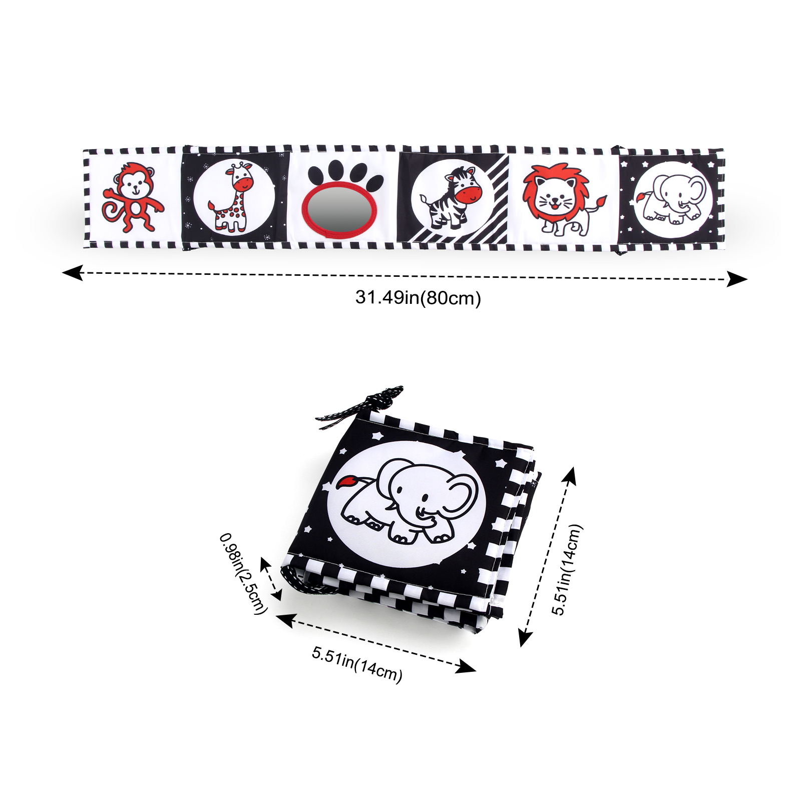 Libro de tela sensorial, juguetes para bebés de alto contraste de 0 a 12 meses, juguetes para cuna para recién nacidos, libros de tela de animales en blanco y negro, libro para bebés Montessori
