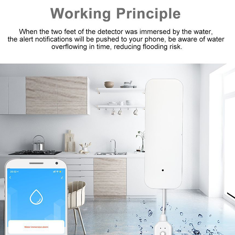 Smartlife APP Wifi Water Sensor Water Leak Detector Alarm Home Control IP67 Works with Tuyasmart / Smart Life APP Easy Installat