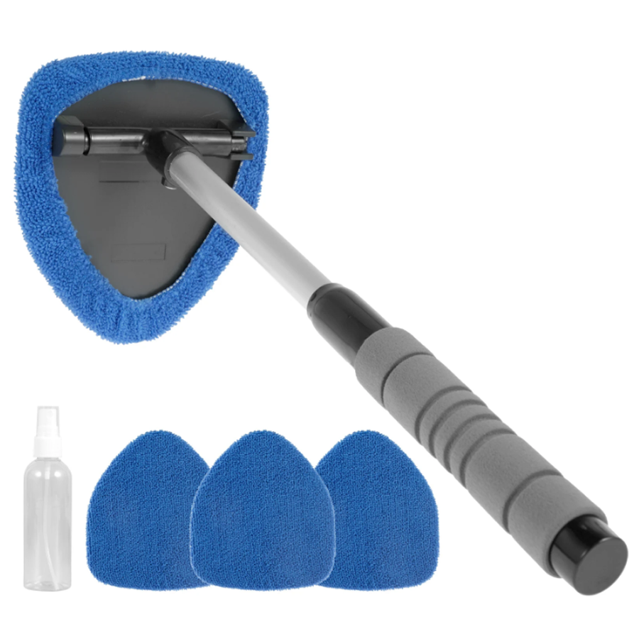 Auto-Fensterreiniger-Bürste, Auto-Windschutzscheibenreiniger, Mikrofaser, mit 4 wiederverwendbaren, waschbaren Pads, ausziehbarer Griff, Auto-Innenraum: Blau