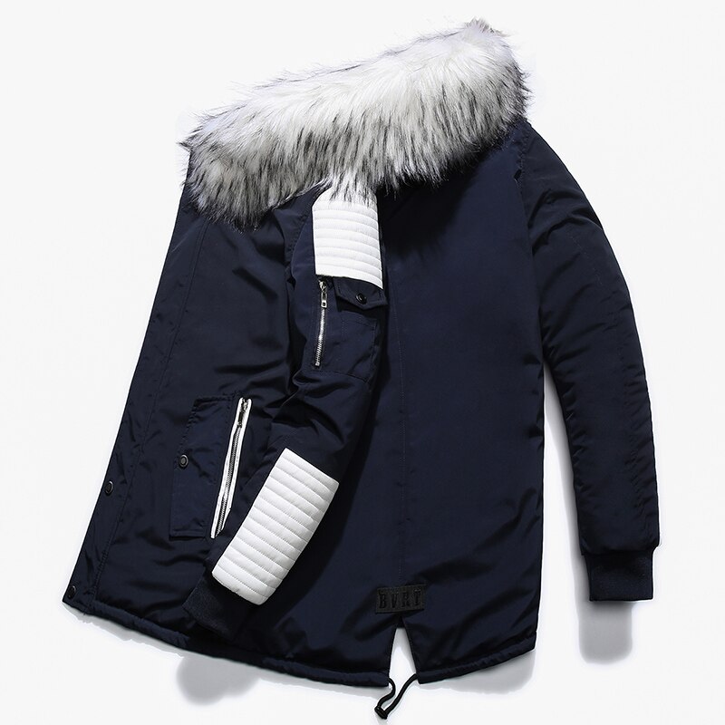 Thick Warm Parkas Coat Winter Jacket Men Casual Long Outwear Hooded Fur Collar Windbreaker Jackets Leather Coats Men Veste Homme