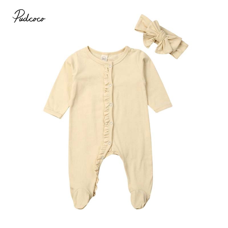 Baby Spring Autumn Clothing Infant Kids Baby Boy Girl Footies Ruffled Long Sleeve Jumpsuit Pajamas Sleepwear Ribbed Clothes