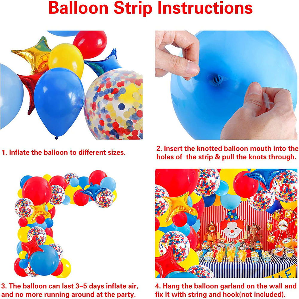 Guirlande de ballons de cirque de carnaval en arc, Kit de confettis rouge bleu jaune, jouet en feuille d'étoile, décoration de fête d'anniversaire arc-en-ciel